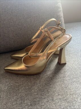 Italian Gold Slingback Pointed-Toe Heels